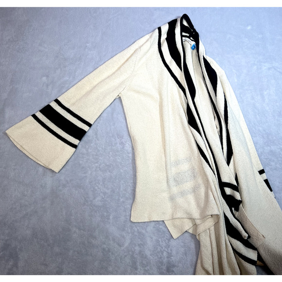 Anthropologie Sparrow Cardigan Womens Medium‎ Cream Black Open Draped Boho Bell - Picture 5 of 11